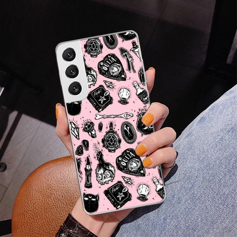 Pink Cat Skull Sorceress Witch Phone Case For Samsung Galaxy S24 S25 Edge S26 Ultra S23 S22 S21 Plus S20 FE + Personalized Print
