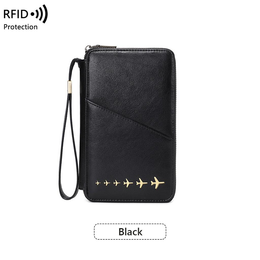 Popular Creative Airplane Pattern RFID Anti-theft Passport Holder Long Zipper Fashion Travel Document & ID Card Storage Wallet