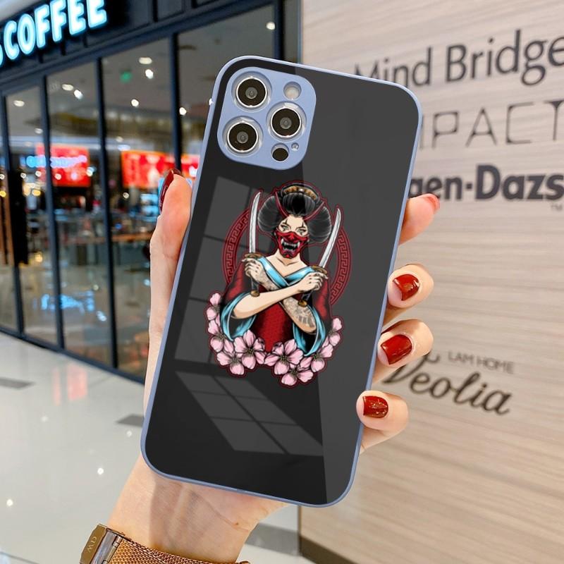 Samurai Gril Women Phone Case For IPhone 14 13 12 11 Pro Max X XR XS 8 7 Plus Liquid Glass Color Phone Cover