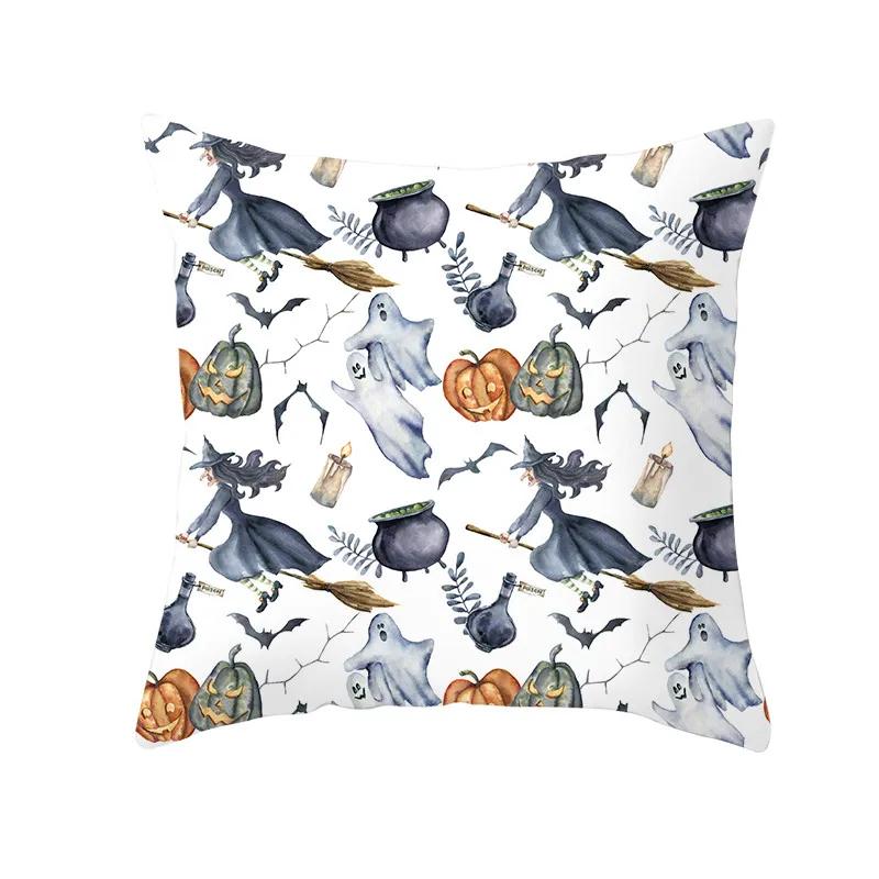 Halloween Style Decorative Cushion Cover Horror Pattern Polyester Pillowcase Pillow Cover For Sofa Home Room Festival Decor