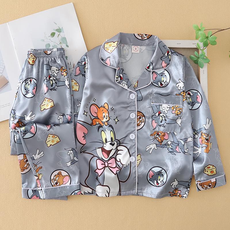 Children's Spring & Autumn Long Sleeve Ice Silk Pajamas - Boys & Girls Cartoon Princess Style