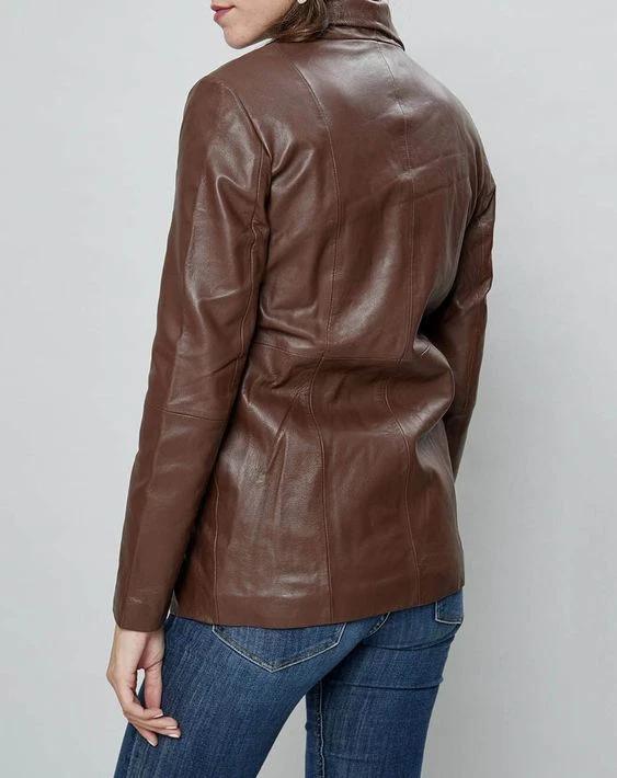 Formal Designer Party Handmade Brown Blazer Stylish Women's Real Lambskin Leather