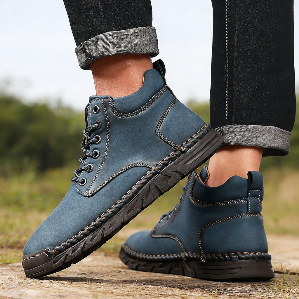 Handmade Men's Boots Leather Casual Shoes Retro Outdoor Hiking Boots Designer Breathable Ankle Boots Lace-up High Top Men Shoes