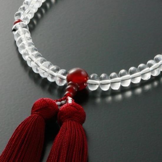 Kyoto Butsudan Hayashi Prayer Beads for Women, Pure Silk, Miyako Tassel (Red), Genuine Crystal (Mikan Beads), and Agate (Agate) [Prayer Beads Bag
