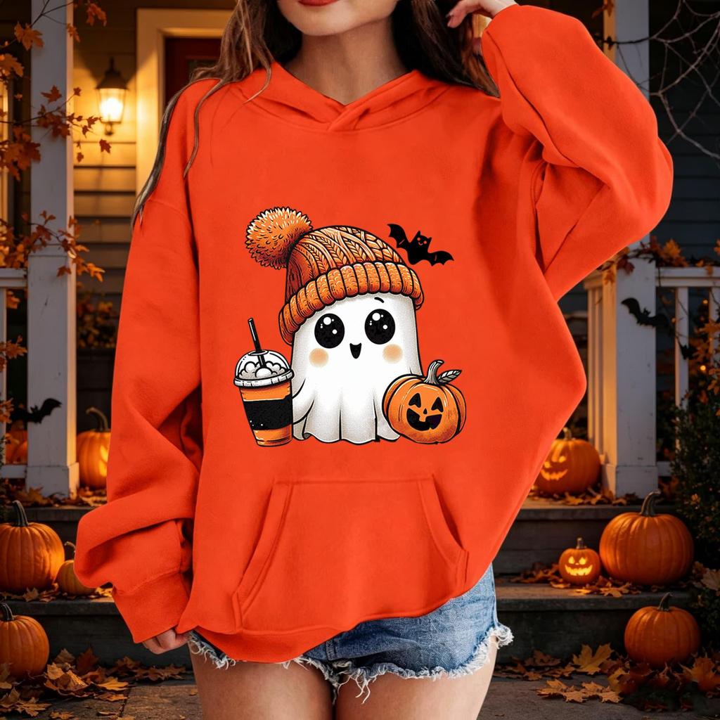 Kids Halloween Printed Hoodie, Loose Fit Casual Pullover for Boys Girls