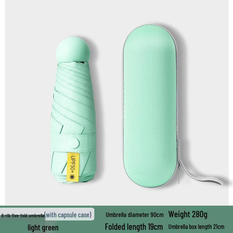 Women's Dual-Use Mini Umbrella: Compact Five-Fold Design, Thickened Fabric, Black Glue for UV Protection, Custom Logo Option