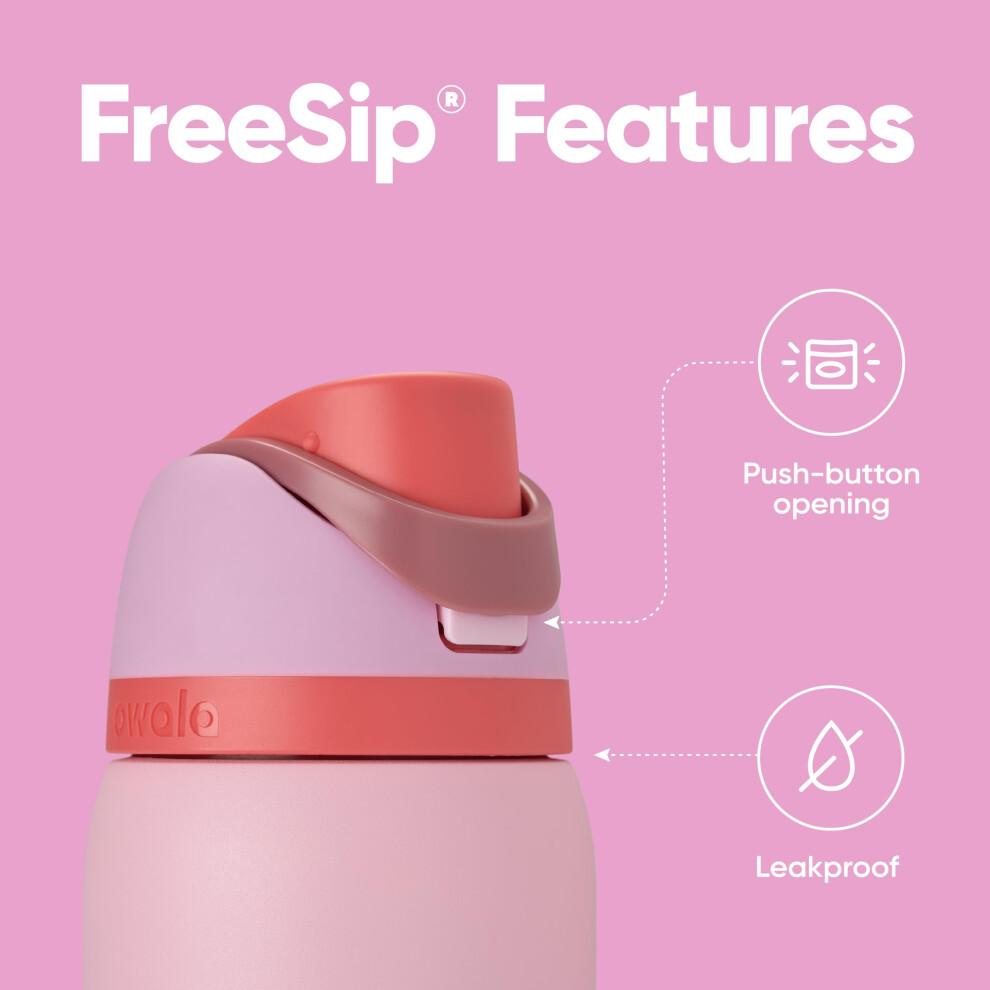 Owala FreeSip Isolierte Edelstahl-Wasserflasche mit Strohhalm für Sport und Reisen BPA-freie Sport-Wasserflasche 32 oz Rosa Angel Food Cake