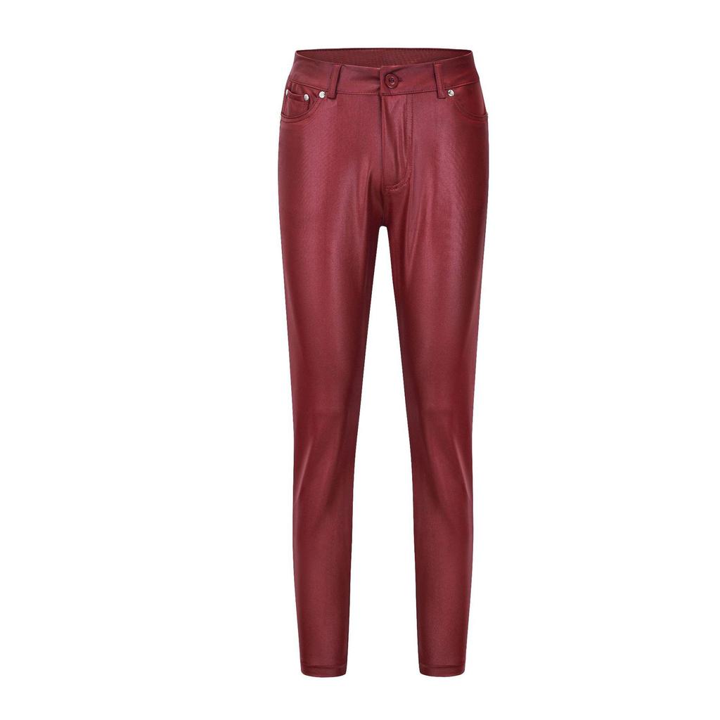 2023 European and American Women's PU Leather Skinny Casual Pants