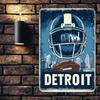 Detroit Football Iron Metal Sign Weather-Resistant with Pre-Drilled Holes Decorative Wall Art for Home Garden Cafe Office Club