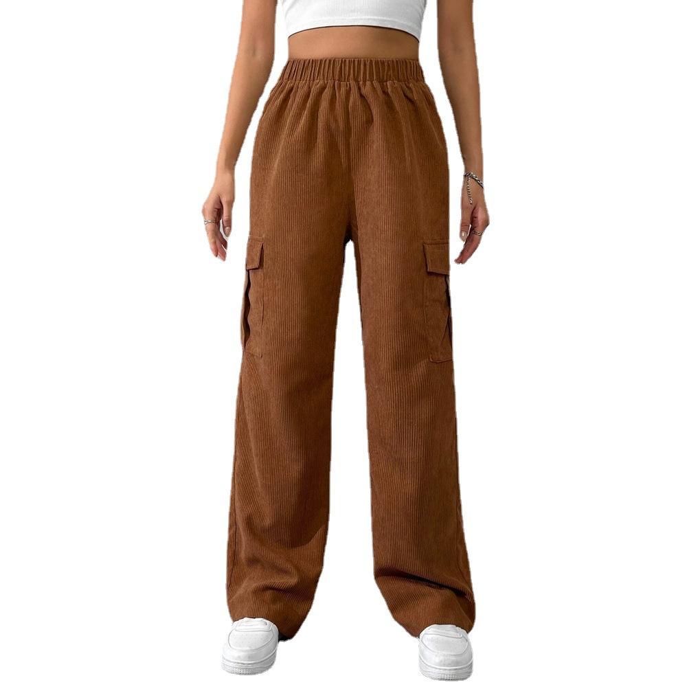 Jaro a podzim Ženy Jednobarevné Ležérní Dlouhé kalhoty Móda Manšestrová látka Nohavice Pohodlí Volné Streetwear Kalhoty s vysokým pasem Cargo