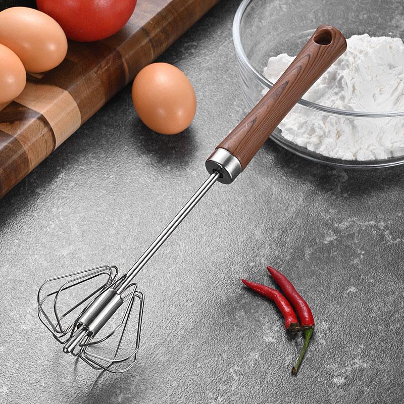 Semi Automatic Whisk Semi Automatic Hand Push Mixer Stirrer Wooden Handle Rotating Semi-Automatic Eggbeater For Whisking