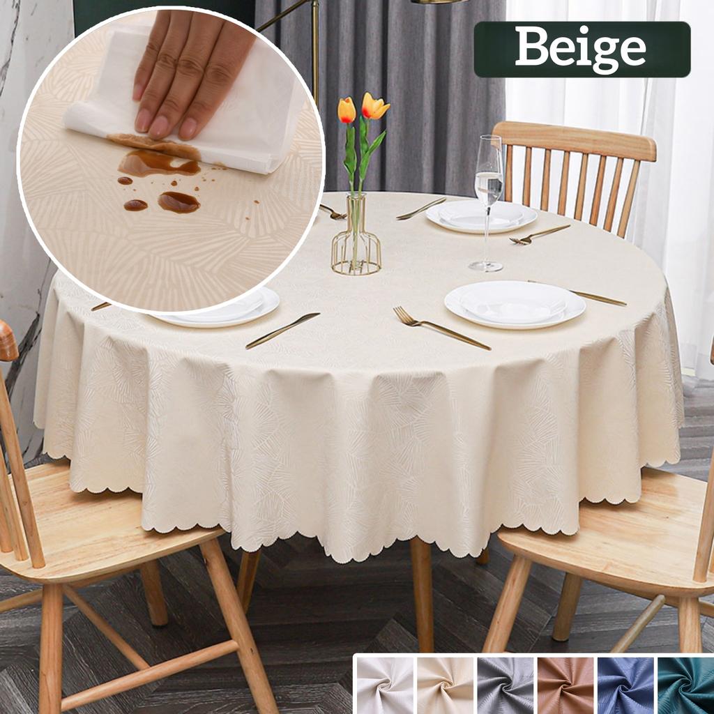 Round Tablecloth Heavy Duty Vinyl Table Cover Waterproof Oil-Proof Fitted Table Cloth Home Decor Kitchen Picnic