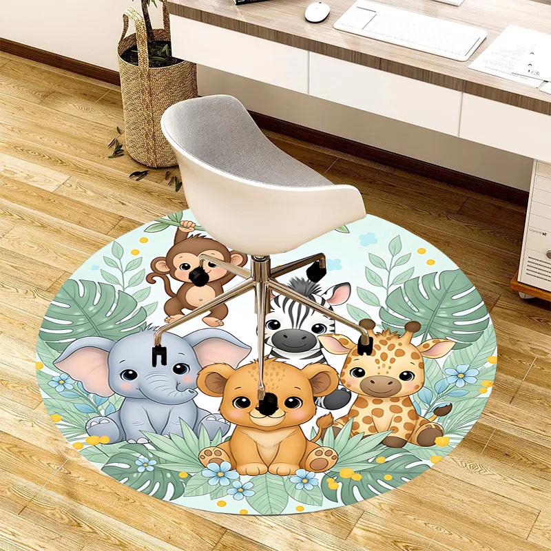 1PC Jungle Animals Non-Slip Floor Round Carpet, Office, Family, Bedroom, Large Area Rug Indoor Rugs, Vibrant Colors-Z0439