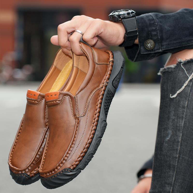 Men's Large Size Pure Handmade Sewing Casual Rubber Leather Shoes Soft Soles Wedding Shoes 38-48