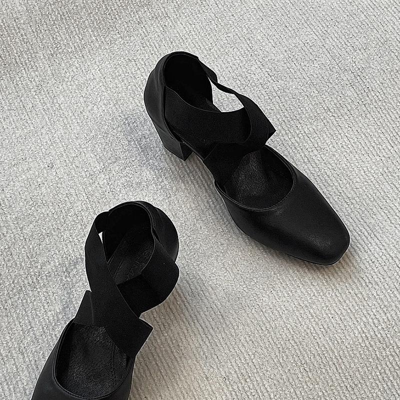2025 Brand Women's Shoes Elastic Band Women's High Heels Fashion Square Toe Ballet High Heels Women's New Hot Sale Sandals Women