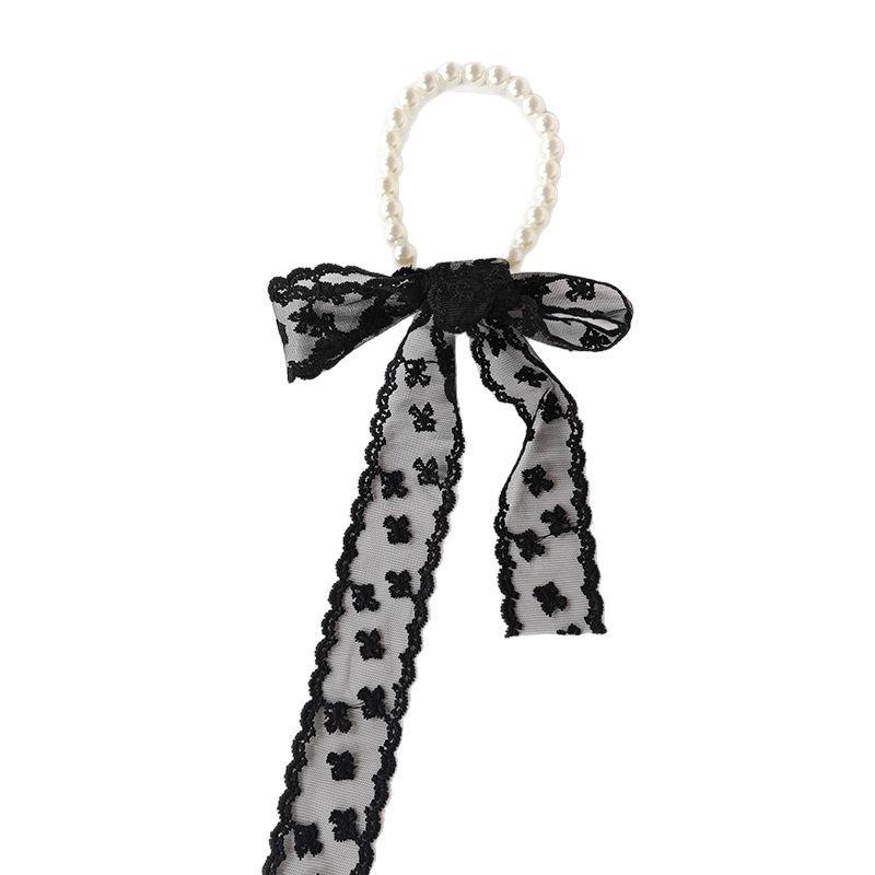 Collarbone Chain Versatile Spring and Autumn Fashion Neck Care Silk Scarf Headband Pearl Necklace Tie Hair Band Lace Streamer