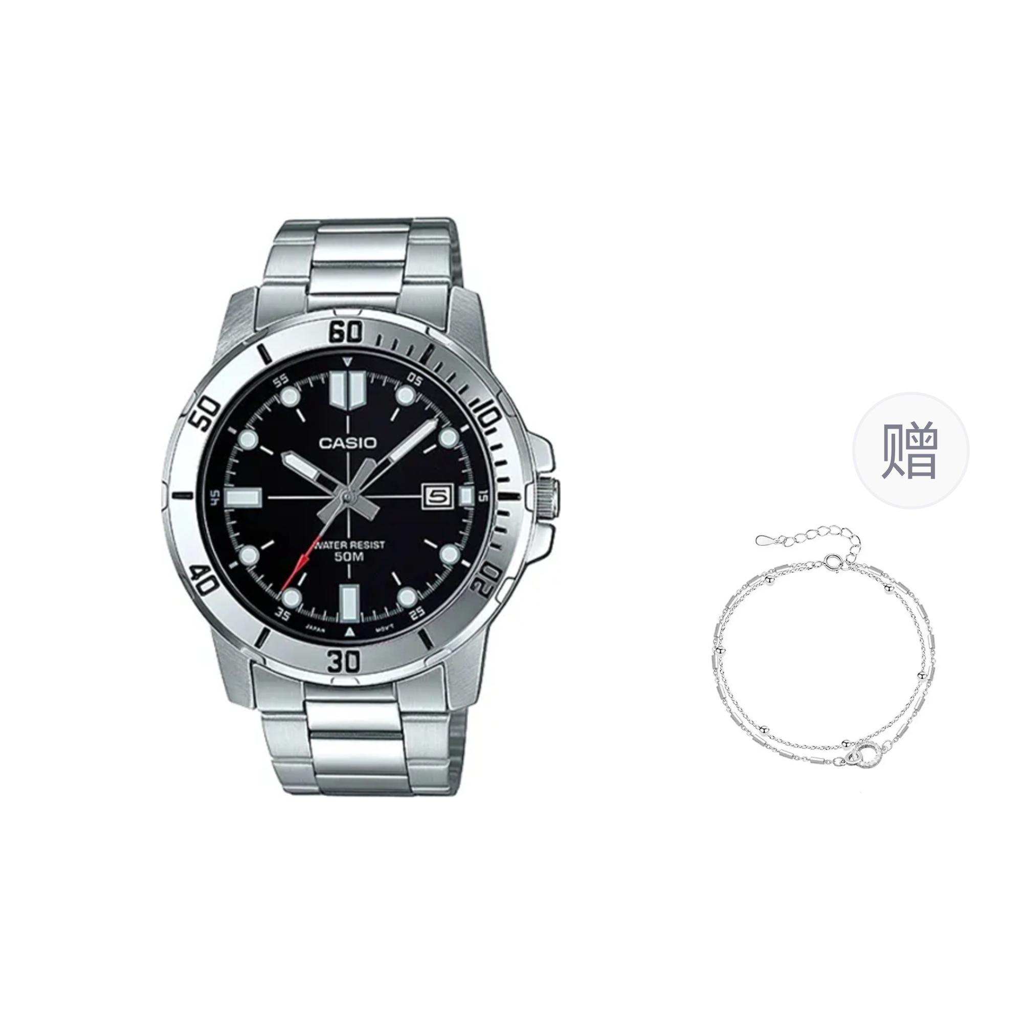 CASIO Women s Black Watch MTP-VD01D-1EVUDF- Silver Strap