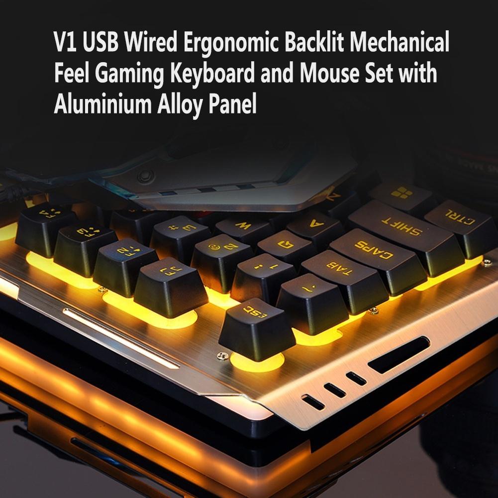 V1 Ergonomic Mechanical Gaming Keyboard and Mouse Combo USB Wired Plating Keyboard Mouse for PC Laptop Computer Gaming