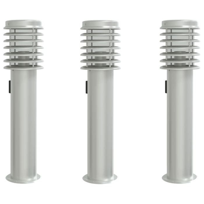 VidaXL Lampadaires d'extérieur et sortie 3pcs argenté acier inoxydable, éclairage au sol d'extérieur, éclairage au sol de 4006374