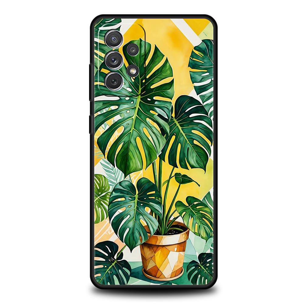 Leaves Monstera Green Phone Case For Samsung A15 A13 A51 A71 A41 A31 A21S A03S A05 A35 A32 A55 A23 A25 A33 A53 A73 5G Cover