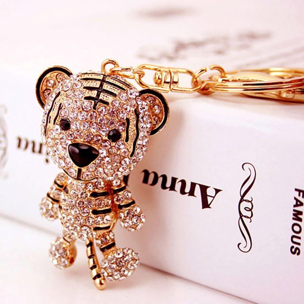 Couple Gifts DIY Trinkets Tiger Key Chain Car Keychain Metal Rhinestone Keychain Tiger Key Ring