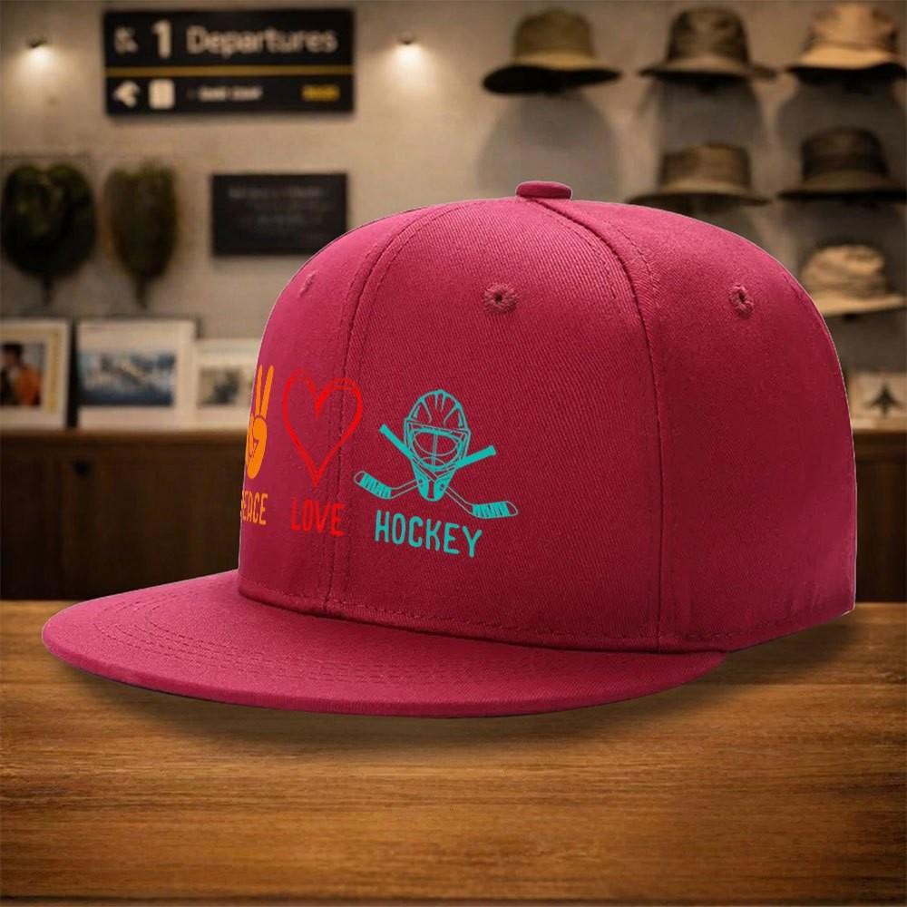 Peace Love Hockey Graphic Print Adjustable Baseball Cap Polyester Casual Street Fashion Baseball Hat Unisex One Size