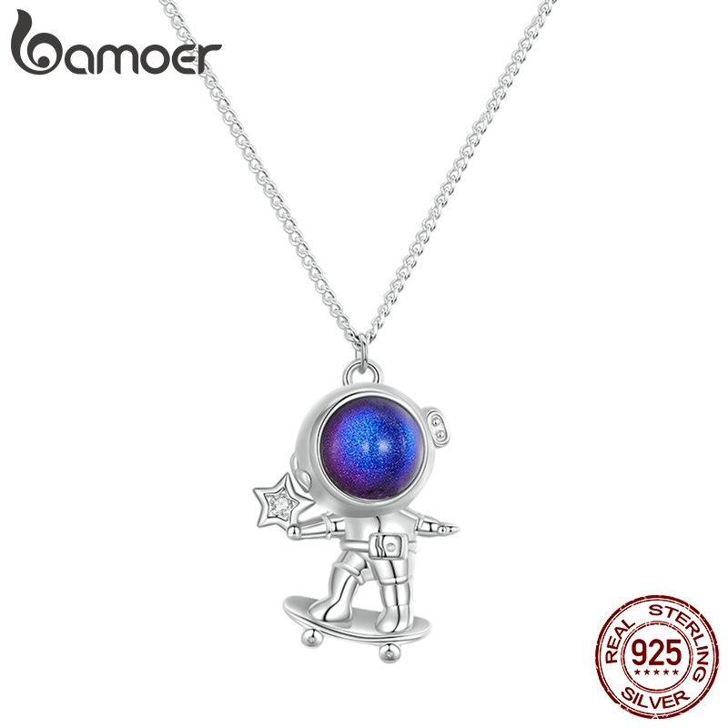 

BAMOER из стерлингового серебра 925 пробы, серия Вселенная , ожерелье с подвеской в ​​виде астронавта, сердце, воздушный шар на шею, Chian для женщин, изящные ювелирные изделия B