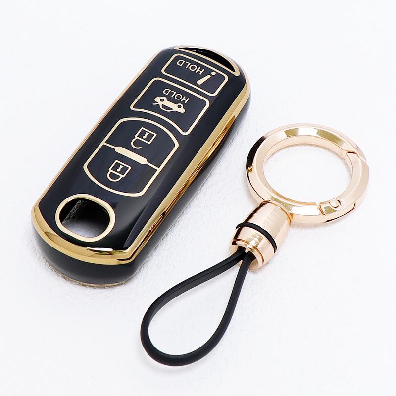 Gold Edge Tpu 4 Buttons Shell Fob Holder Bag Remote Car Key Case Cover For Mazda Cx-7 Cx-9 Axela Atenza 2 3 5 6 7 Cx-3 Cx-4 Cx-5