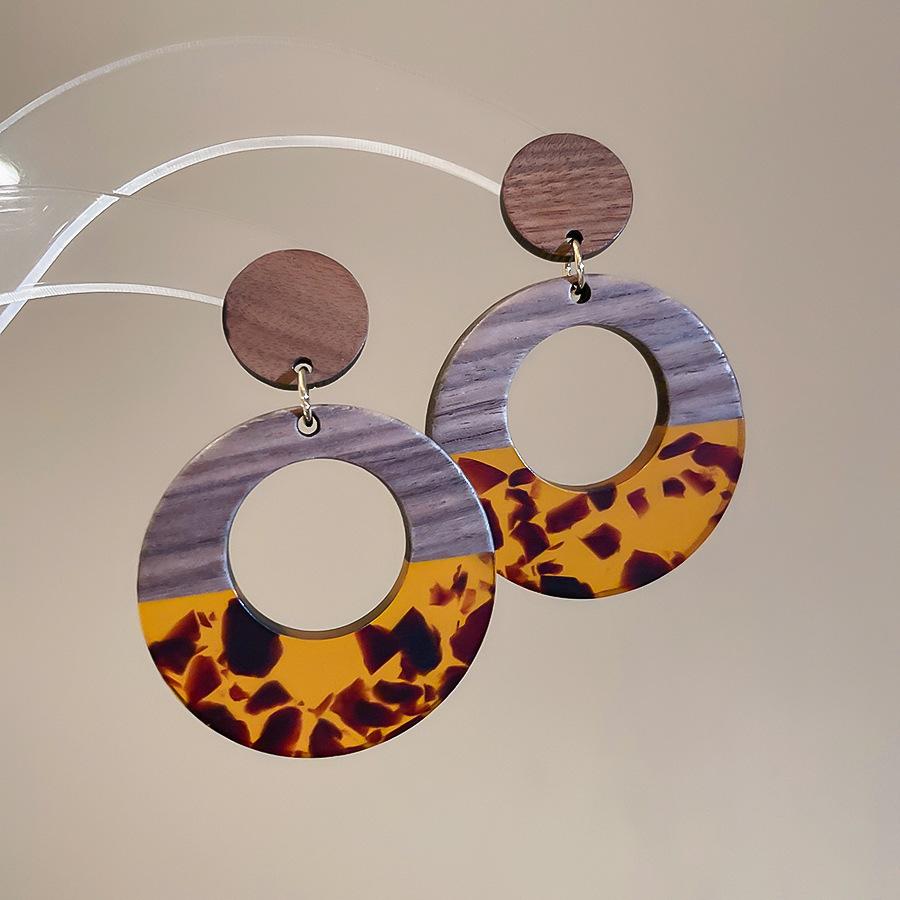 European and American retro fabric flower fringed leopard print earrings earrings personalized temperament earrings women