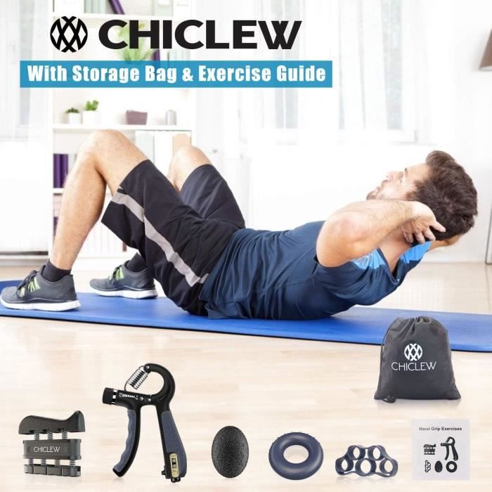 Kit Musculation Main CHICLEW - 5 Exerciseurs - Résistance 5-60kg - Ergonomique - Compact et Transportable