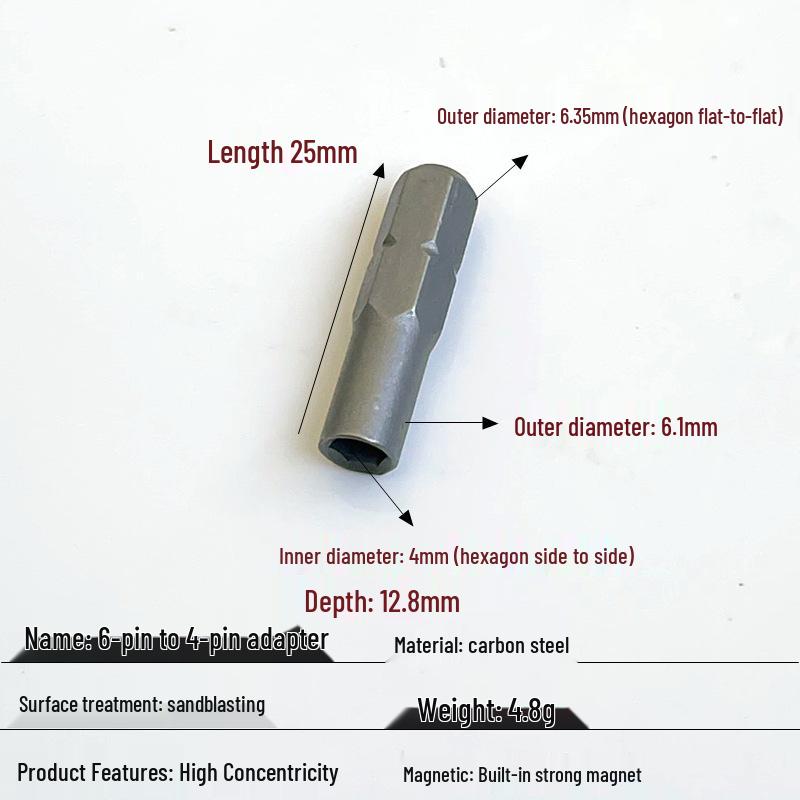 Konwerter bitów Magnetyczny pręt: Adapter 6 na 4, Przedłużacz 4mm/6.35mm na 1/4