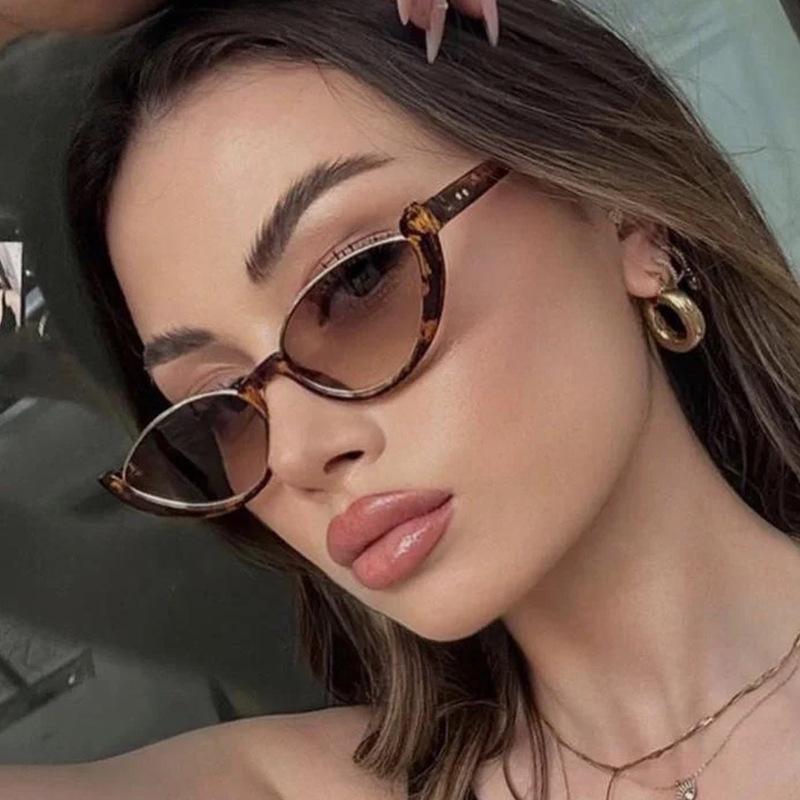 6set Trendy Small Oval Sunglasses Women Cat Eye Half Frame Design Sun Glasses Outdoor Sports Luxury Brand UV400 Shades Eyewear