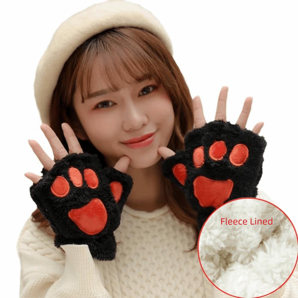 Bear Paw Furry Mittens Warm Cat Paw Gloves Fashion Women Winter Gloves  Outdoor