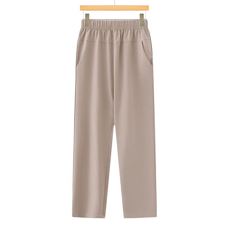 New Style High-Waisted Summer Cropped Mom Pants - Elastic Waist, Straight Leg, with Pockets for Middle-Aged and Elderly