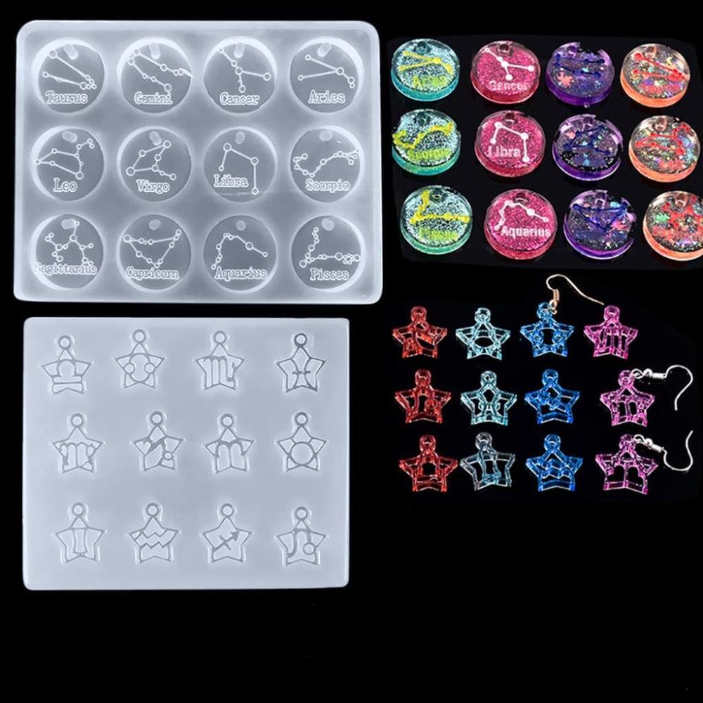 12 Constellations Discs Pendant Liquid Epoxy Resin Silicone Mold Jewelry Making Tools Uv Resin Mold Christmas Halloween Gifts