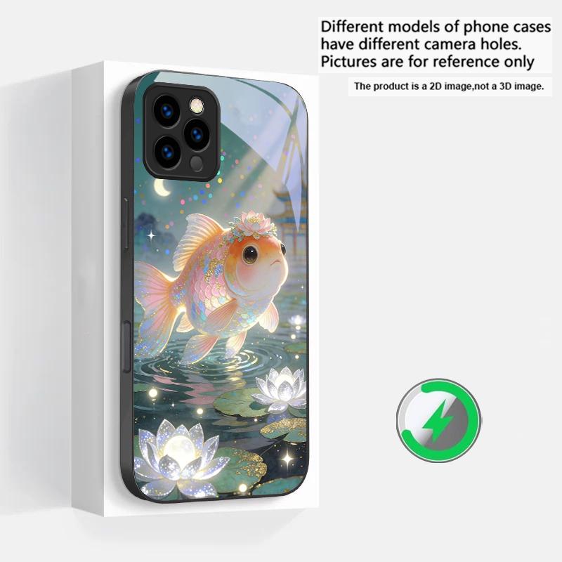 

Cute white veil goldfish Suitable For iPhone 16E 17 Pro Max 15 Pro 14 13 Plus 12 mini 11 16 Air 17Pro magnetism Glass Phone Case iPhone 15 Pro Max