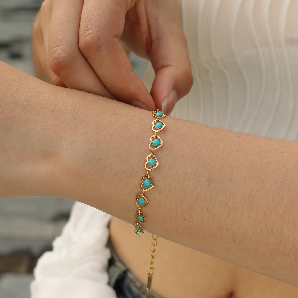 Trendy Bohemia Colourful Drip Glue Beads Chain Bracelet for Women Stainless Steel Beads Bracelet Girl Gift,Heart-shaped Chain