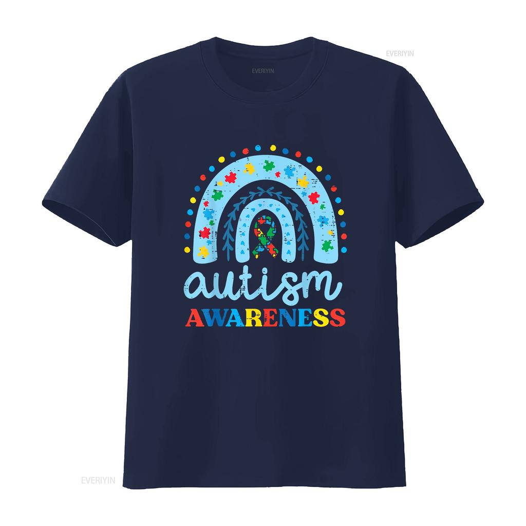Autism Awareness Blue Rainbow Ribbon Asd Boys Kids T Shirt vintage Washed fashion Versatile Unisex Breathable homme Stretched