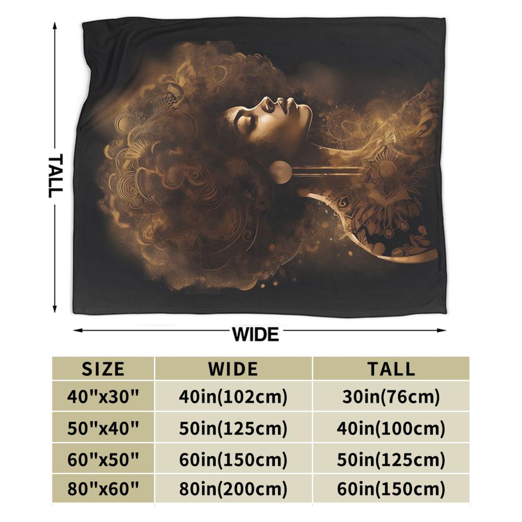 Afrocentric African Art Black And Gold Fleece Blankets Awesome Throw Blanket for Home 150*125cm Plush Thin Quilt,