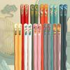 10 Pairs Reble Chopsticks, 9.5-Inch Dishwasher Safe, Heat-Resistant, Non-Slip, Colorful Chinese Style Chopsticks with Unique Pattern Designs (Wavy)