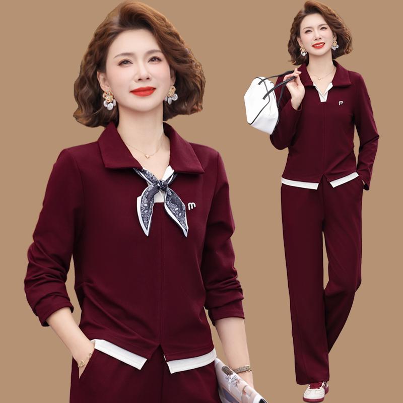 

Mom s 2026 Spring-Autumn Fashion Lapel Hoodie Sportswear: Middle-aged & Elderly Women s Casual Two-piece Set 2XL (105-120 catties)