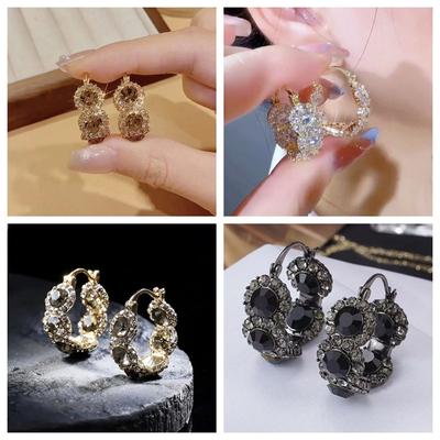 Diamond Studded Round Earrings With Women's Light Luxury Temperament, Versatile And Fashionable Earrings