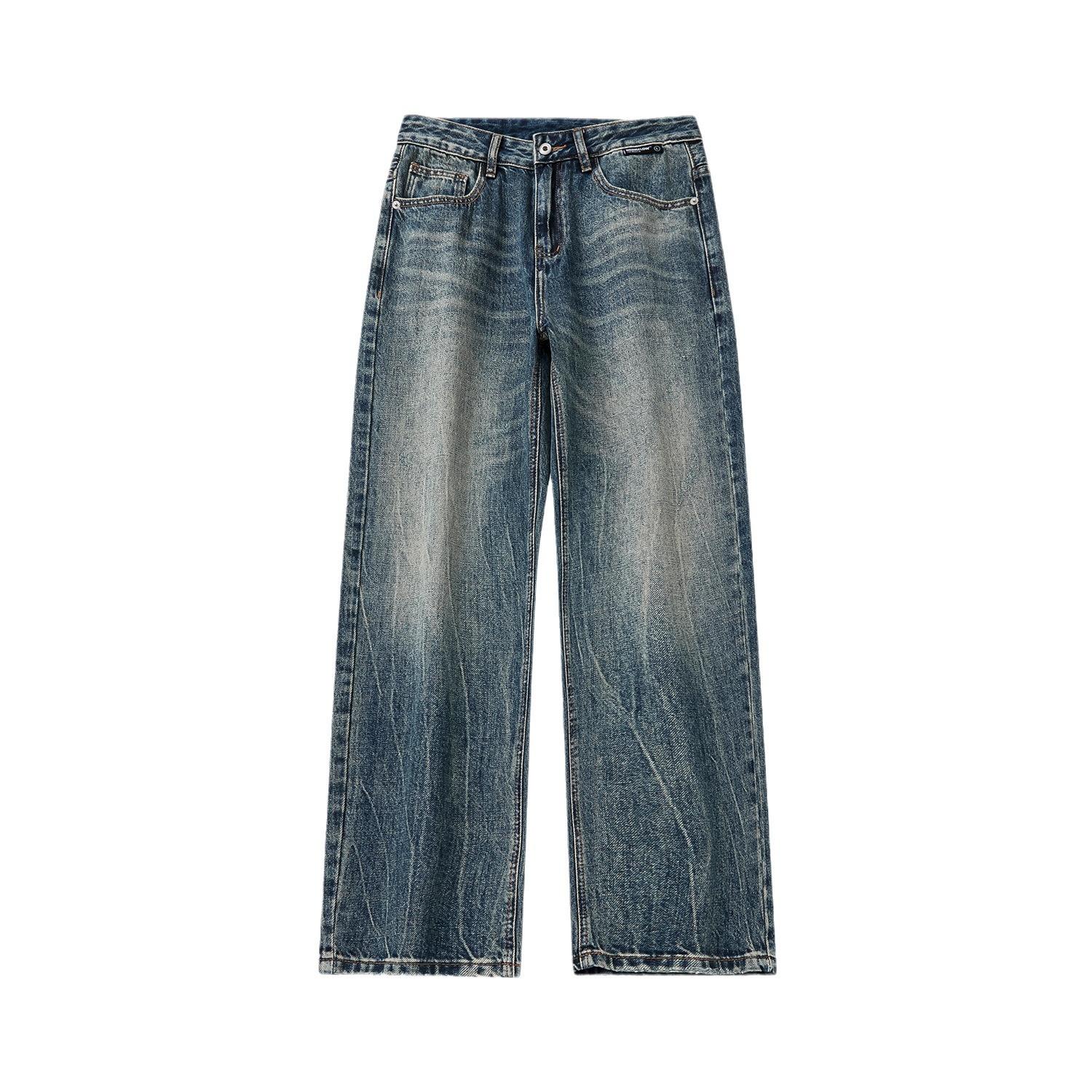 

Японский осенне-зимний новый стиль джинсы мужские модные ретро повседневные брюки стирка прямые брюки 40 синий