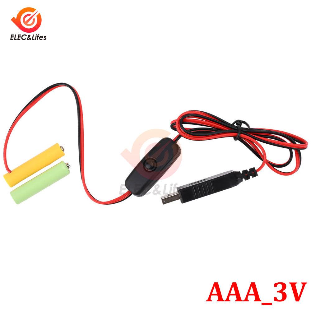 Universal 1/1.1/6V AA LR6 Battery 1V AAA Battery Eliminator USB Power Supply Cable With Switch for Electric Toys LED Lights