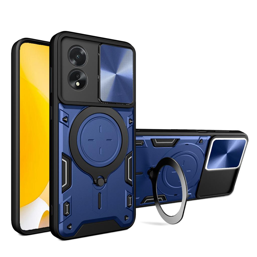 For Oppo A38 4G Kickstand Case Shockproof TPU+PC Phone Cover with Slide Lens Window