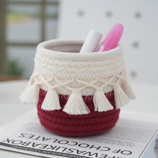 Organizér na štětce na make-up, Mini úložný košík na hřebeny a kartáče, Košíky v boho stylu pro držák na tužky a pera