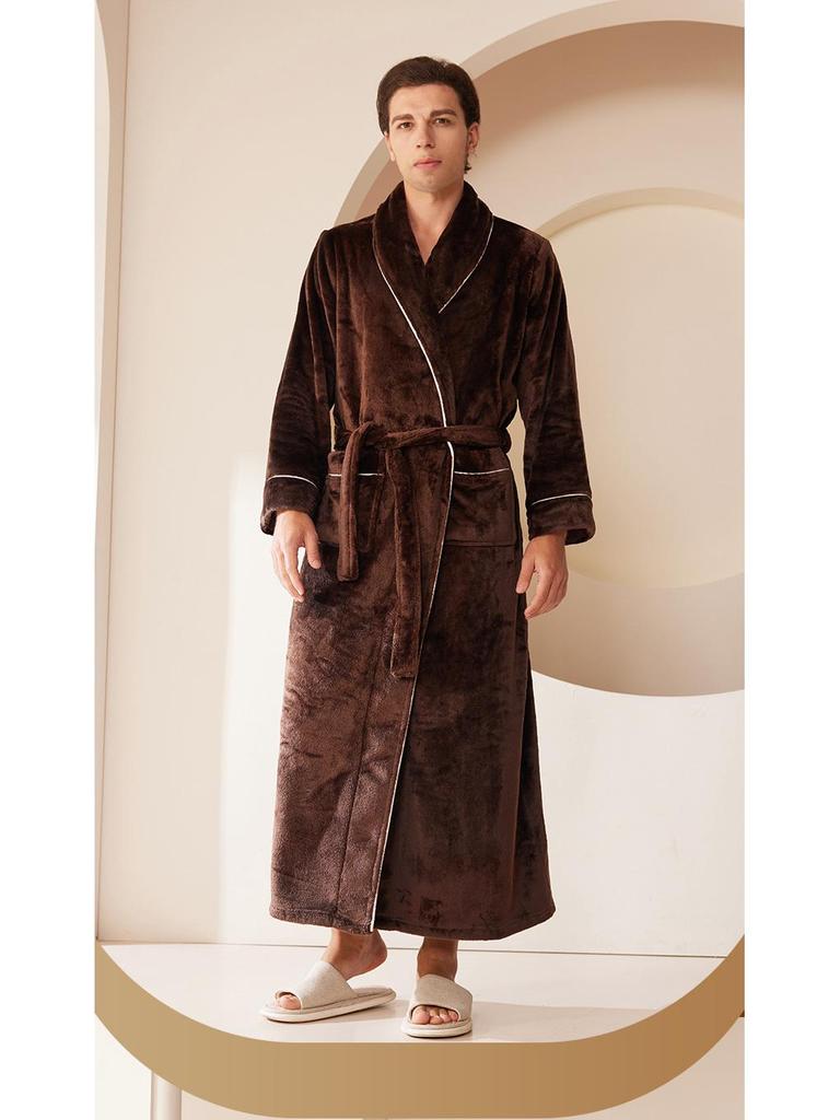 Extra-Long Coral Fleece Bathrobe for Men and Women - Winter Style Flannel Pajamas