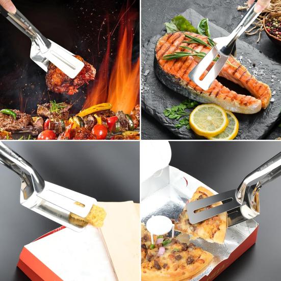 Cooking Spatula Ergonomic Handle Stainless Steel Spatula Tongs Multi-Functional BBQ Tool for Home Kitchen