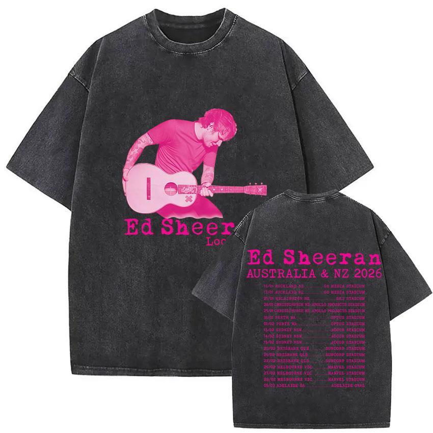 Vintage Washed Ed Sheeran Play Tour 2026 Pop Music TShirt Men Women Harajuku Fashion Fans Oversized T Shirt Hip Hop Streetwear