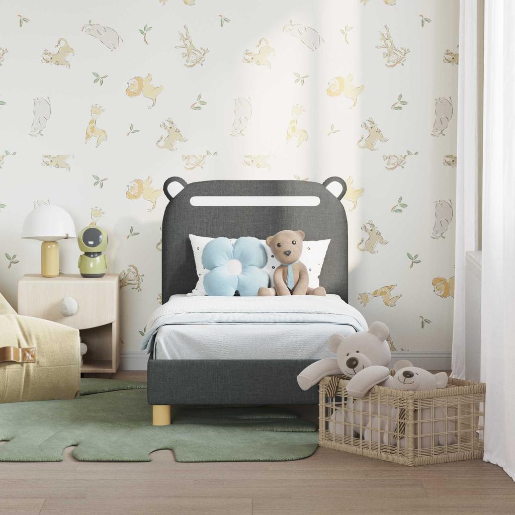 Kids Bed Frame with Headboard Dark Grey 70 X 140 Cm Fabric